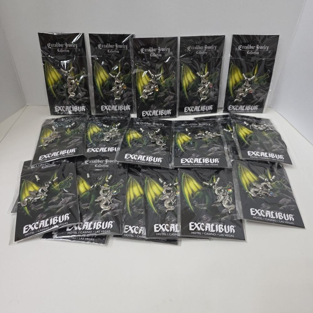 Reseller Lot Of 24 Excalibur Casino Dragon & Crystal Necklaces Fashion Craft